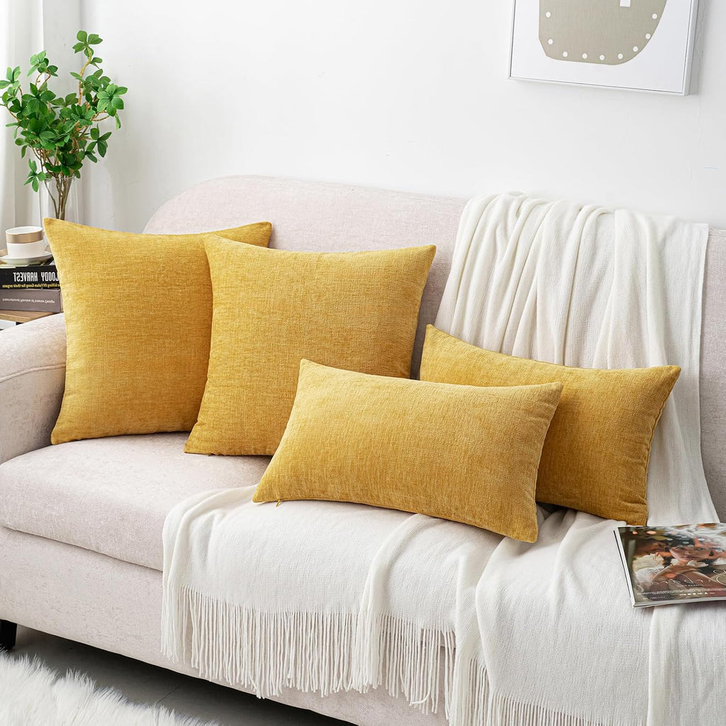 Hwy50 HWY 50 Mustard Yellow Throw Pillow Covers 20x20 Inch Pack of 2, Soft Chenille Decorative Cushion Cases for Couch Sofa Bed Living Room…