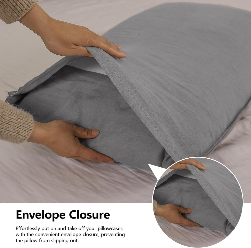 Simple&Opulence 100% Linen Pillowcases Basic Style Solid Color Set of 2, King Size Stone Washed Flax Pillow Cover Envelope Closure…