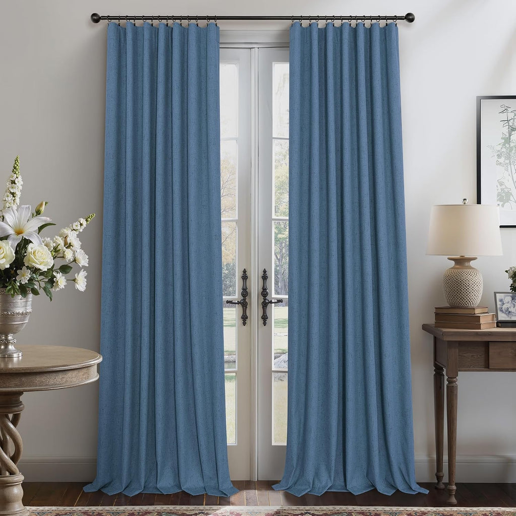 Pitalk Denim Blue Blackout Curtains & Drapes 84 Inch Length 2 Panels Set Faux Linen 100% Black Out Room Darkening Soundproof Country Blue C…