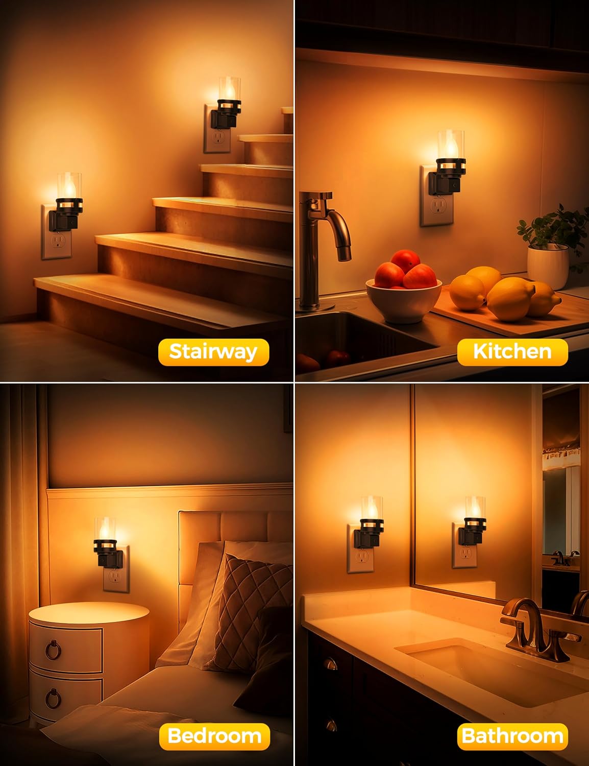 Briignite Candle Night Light Plug in [2 Pack], Amber Night Lights Plug into Wall, LED Night Light with Dusk to Dawn Light Sensor, 1800K…