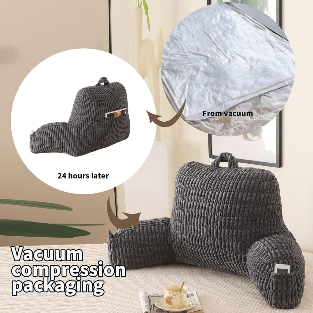 Reading Pillow for Sitting in Bed, Large Backrest Reading Pillow with Arm Rest, Back-Rest Support Cushion for Sit Up on Couch, Sofa, and…