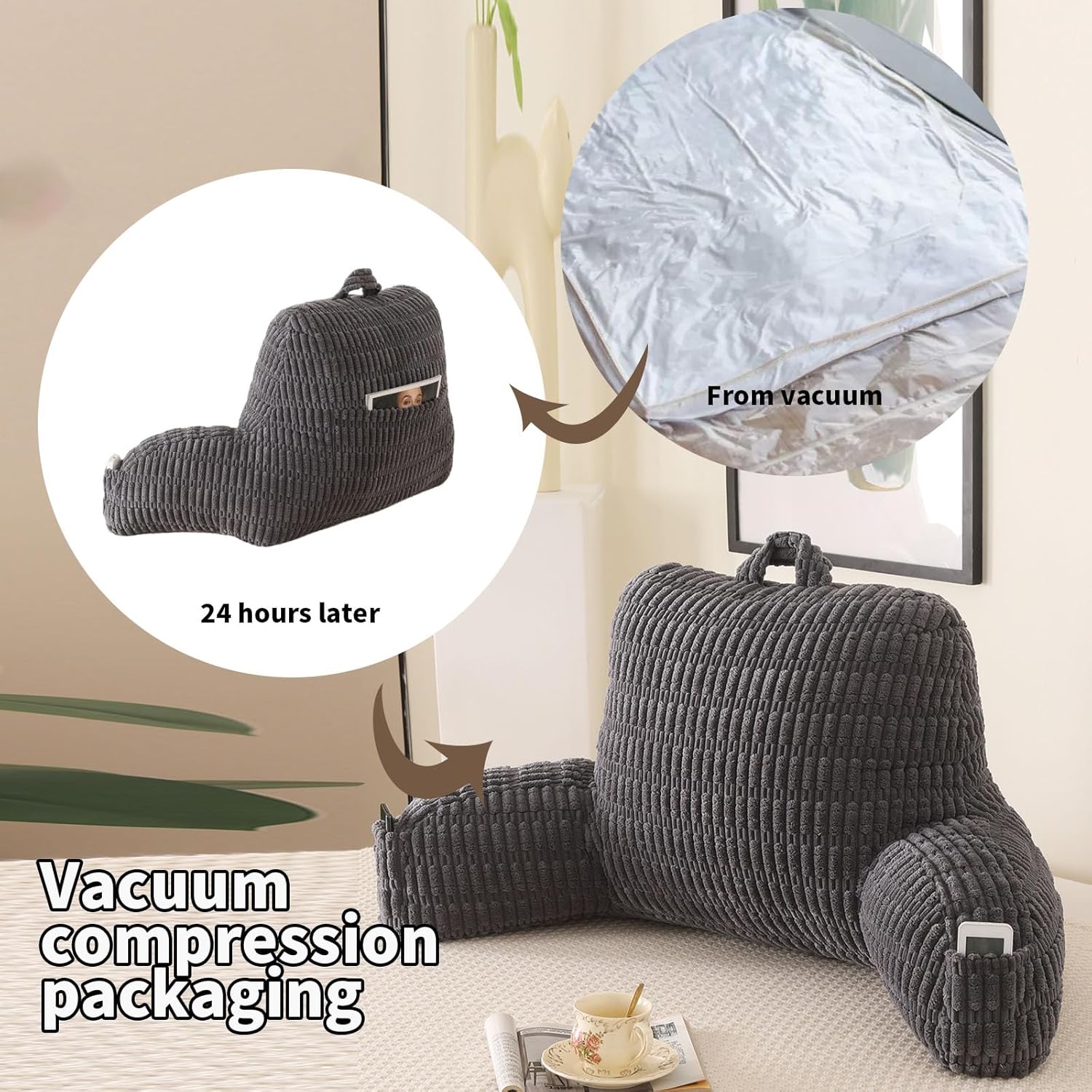 Reading Pillow for Sitting in Bed, Large Backrest Reading Pillow with Arm Rest, Back-Rest Support Cushion for Sit Up on Couch, Sofa, and…