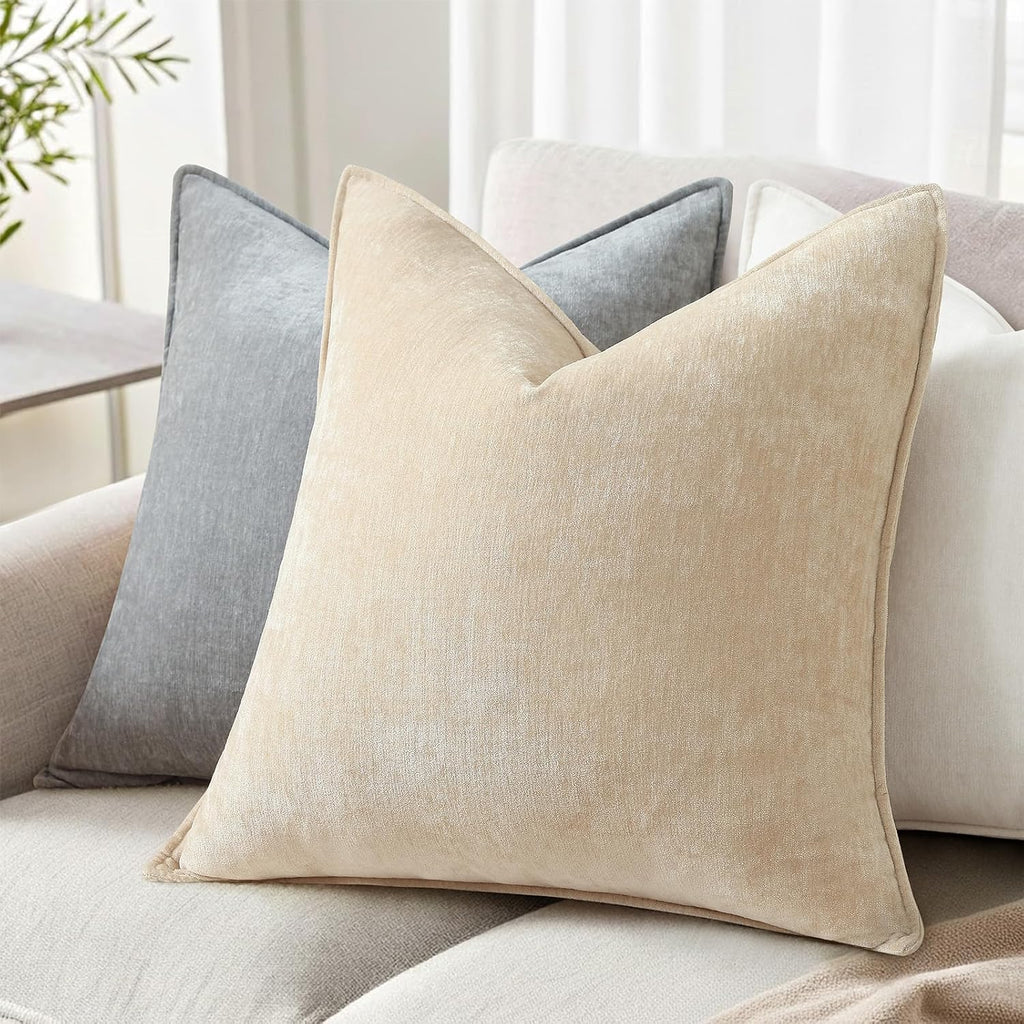 decorUhome Summer Couch Euro Sham Throw Pillow Covers 24x24 Set of 2, Decorative Soft Velvet Modern Cozy Chenille Pillow Cases with Elegant…