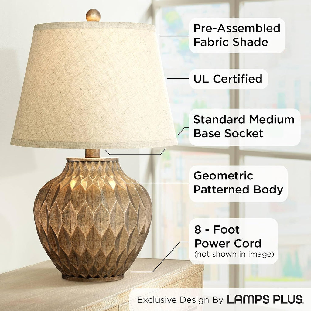 360 Lighting Buckhead Modern Accent Table Lamp 22" High Warm Bronze Brown Sculptural Geometric Textured Urn Tapered Fabric Drum Shade…