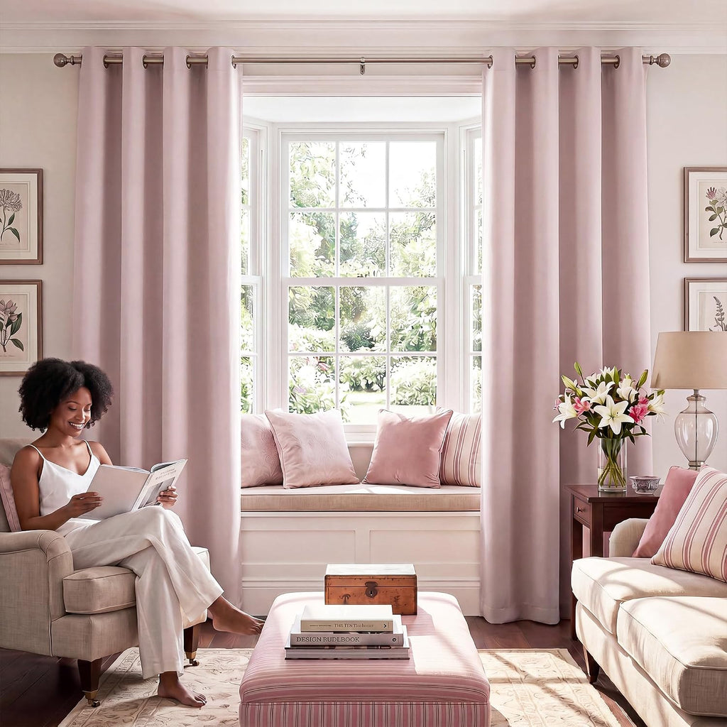 Nicetown 100% Blackout Window Curtain Panels 84" Long, Blush Pink, 2 Pieces, 52 inches Wide Each Panel, Heat and Cold Blocking Drapes with…