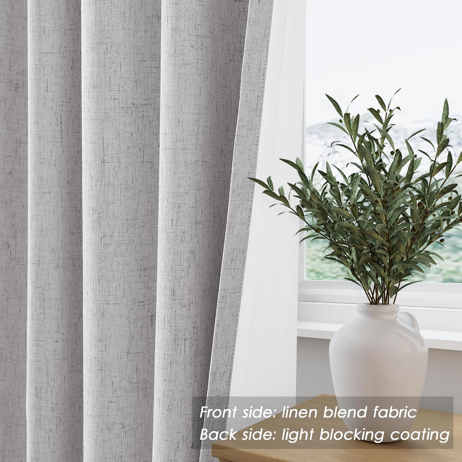 Nanspring Light Grey 100% Blackout Linen Curtains 63 Inch Length for Bedroom Back Tab Thermal Insulated Modern Luxury Simple Black Out Curt…