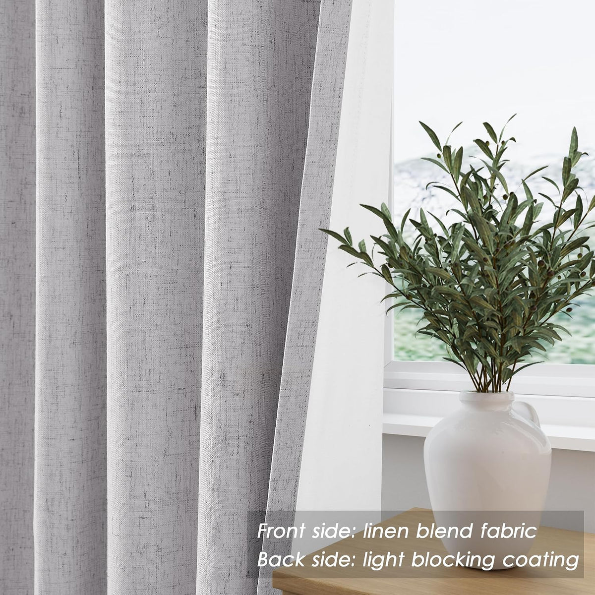 Nanspring Light Grey 100% Blackout Linen Curtains for Bedroom 90 Inches Long Back Tab Thermal Insulated Modern Luxury Simple Black Out Curt…