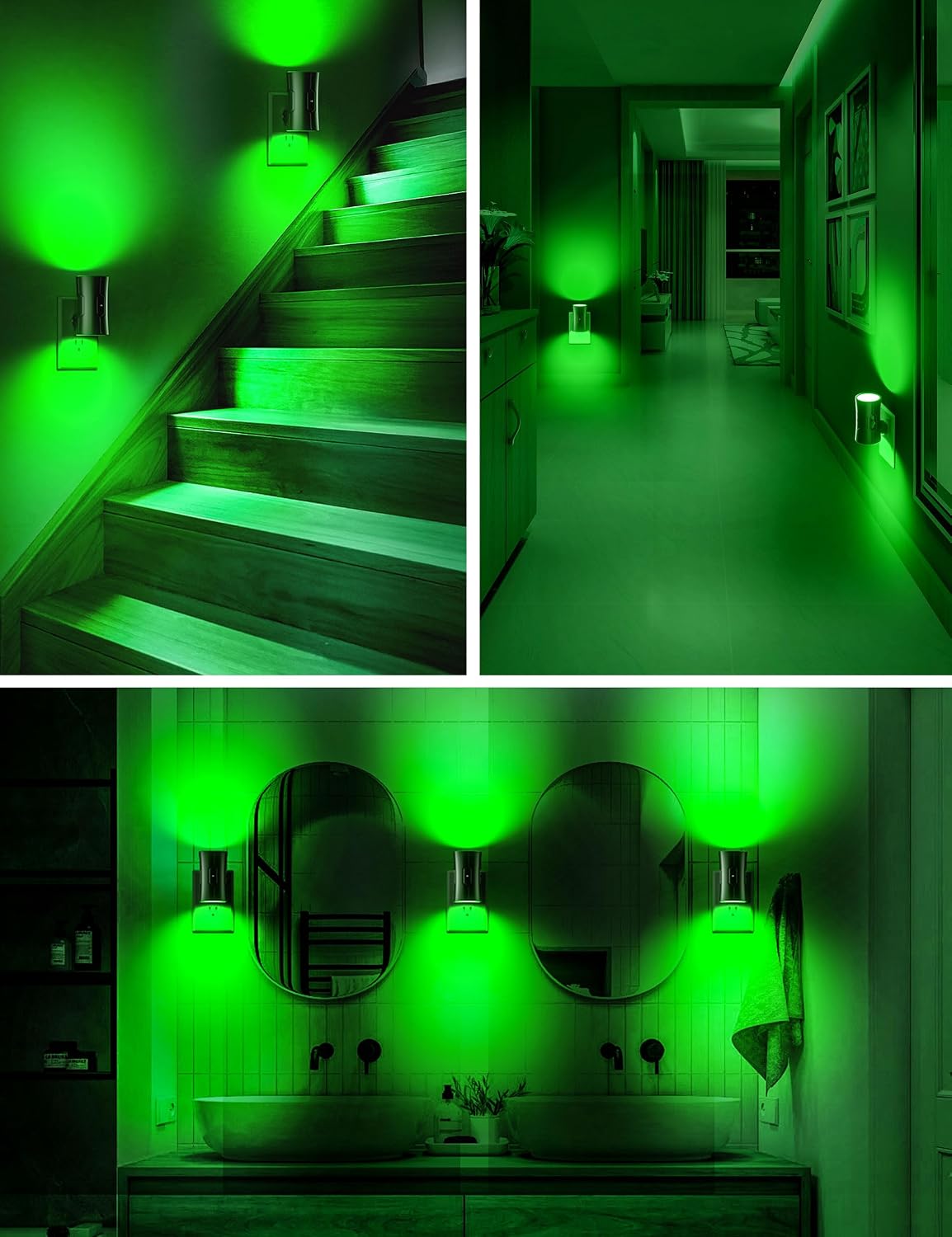 Sujeet LED Night Light, Night Lights Plug into Wall, Dusk to Dawn Sensor, 0-100LM Adjustable Brightness, Green Nightlight, Dimmable Night L…