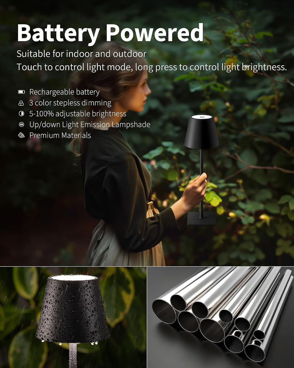 KDG 2 Pack Cordless Table Lamp, Portable LED Desk Lamps, 5000mAh Battery Operated, 3 Color Stepless Dimming Up, for Restaurant, Bedroom…