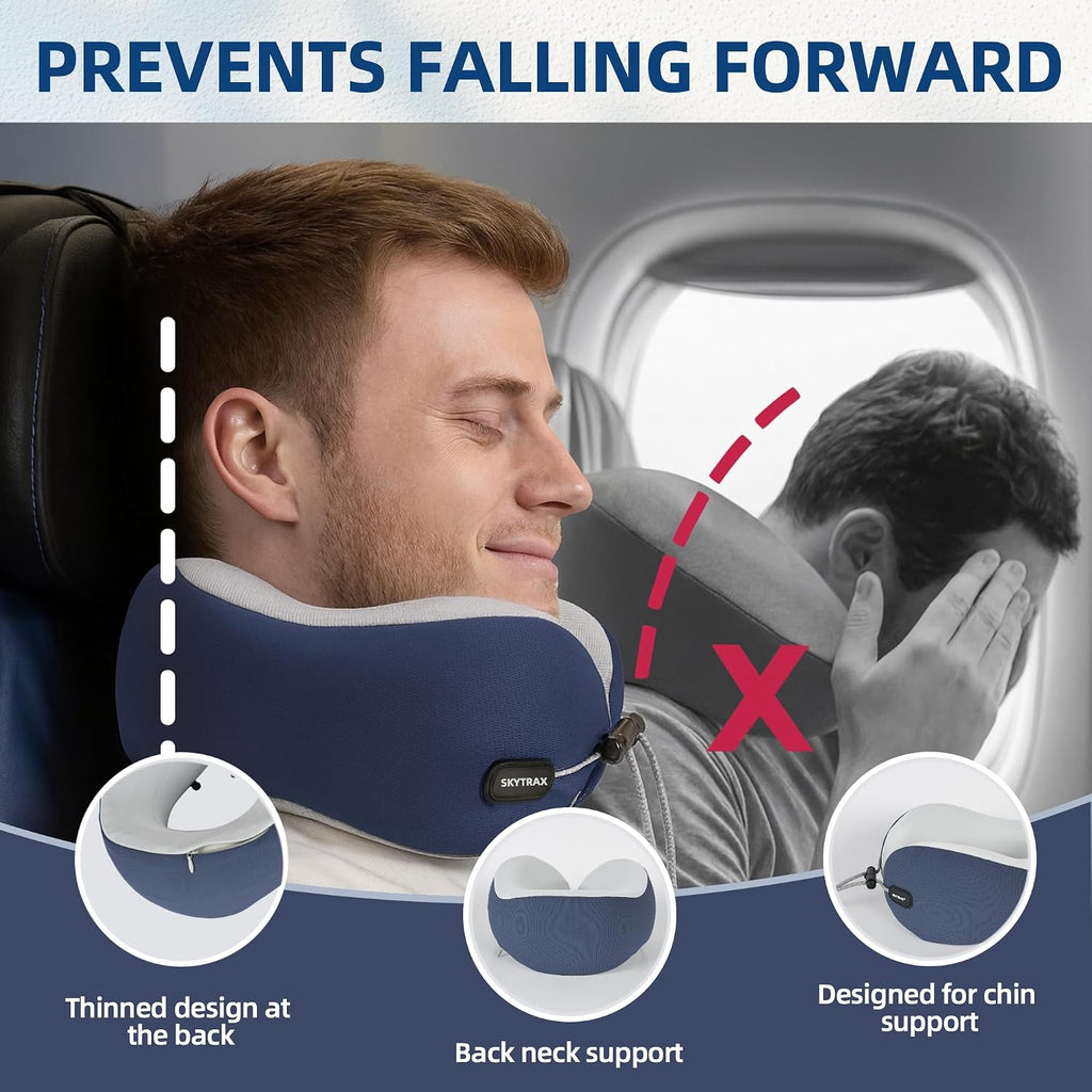 Skytraxcomf SKYTRAX COMF® Ergonomic Memory Foam Travel Neck Pillow, Washable Cooling Ice Silk Cover, Firm Neck Support for Airplane Long Fl…