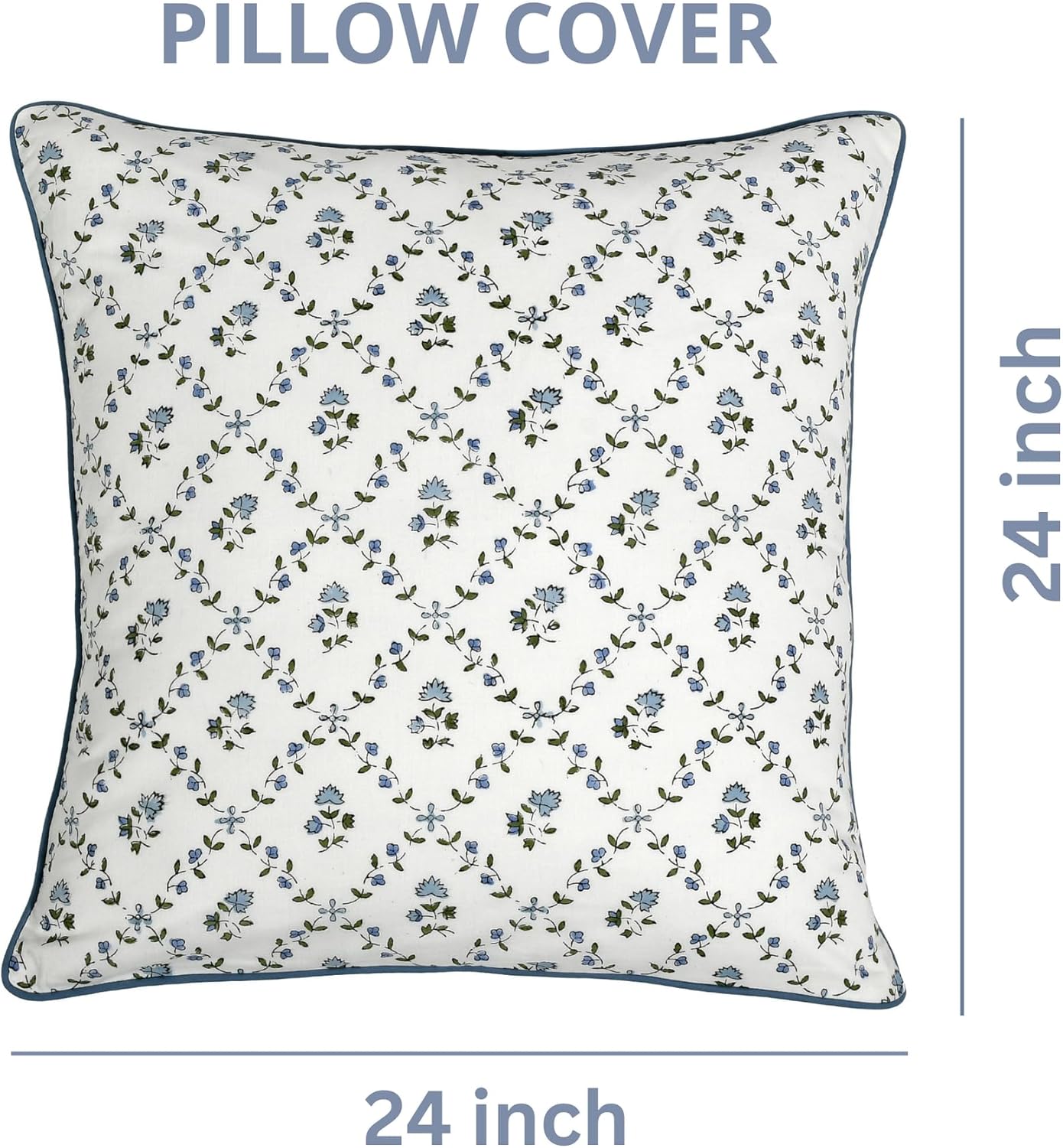 Ridhi Block Print Powder Blue Pillow Cover 24" x 24" (Pack of 2) Decorative Couch Pillows for Living Room, Farmhouse Chic Boho Cute Outdoor…