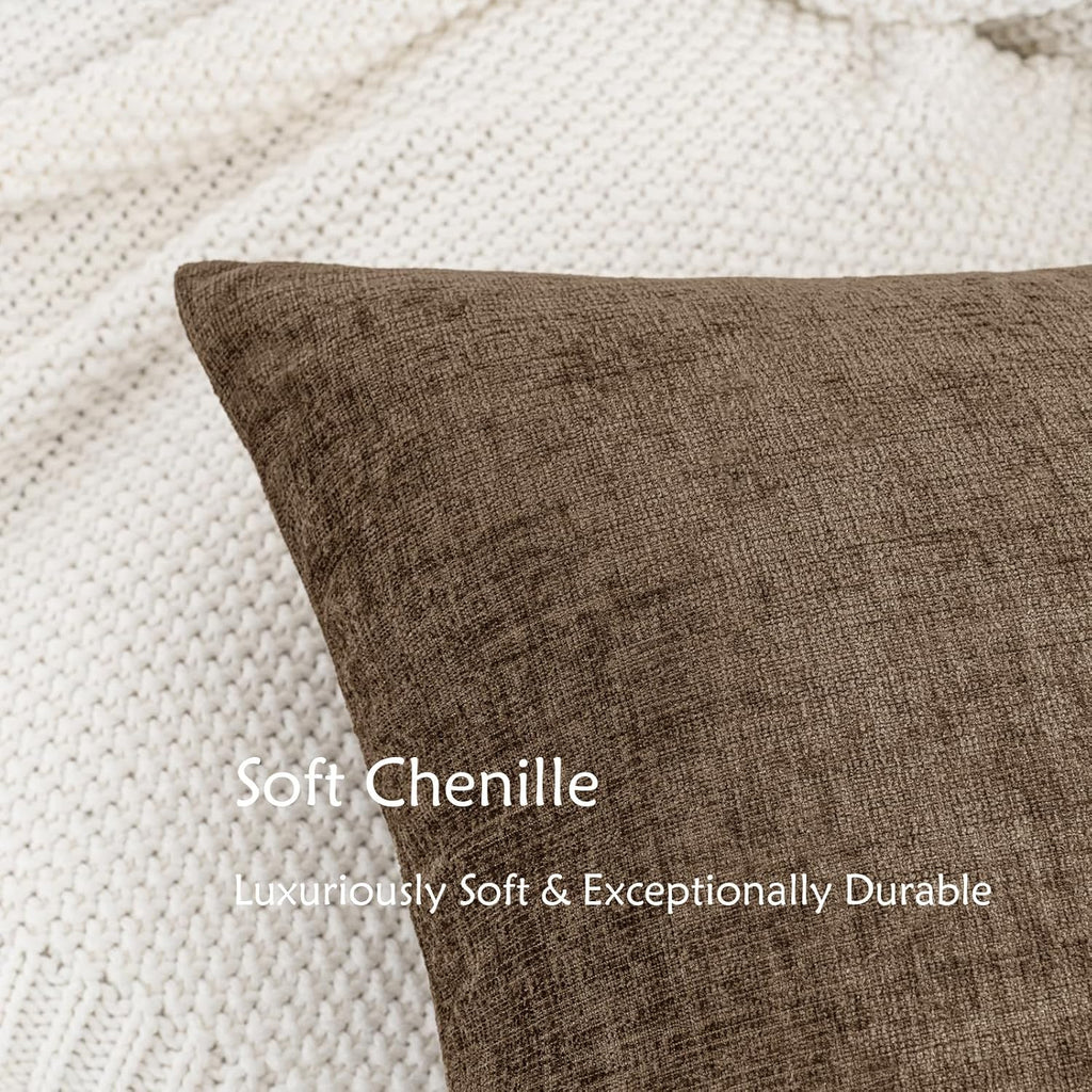Hwy50 HWY 50 Coffee Lumbar Pillow Covers 12x20 Inch Pack of 2, Soft Chenille Decorative Throw Pillow Covers Farmhouse for Couch Sofa Living…