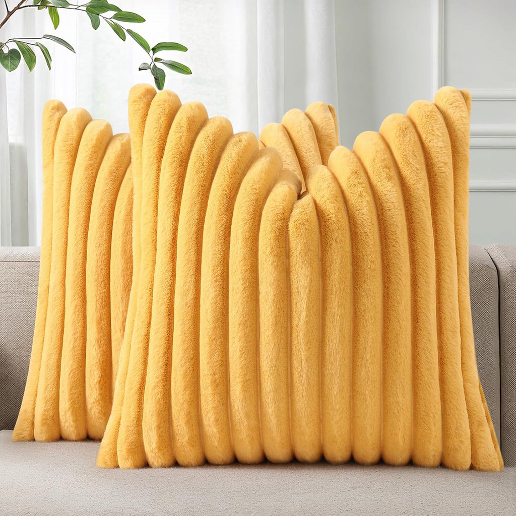 Pallene Faux Fur Plush Throw Pillow Covers 22x22 Set of 2, Luxury Soft Fluffy Striped Decorative Pillow Covers for Sofa, Couch, Living…