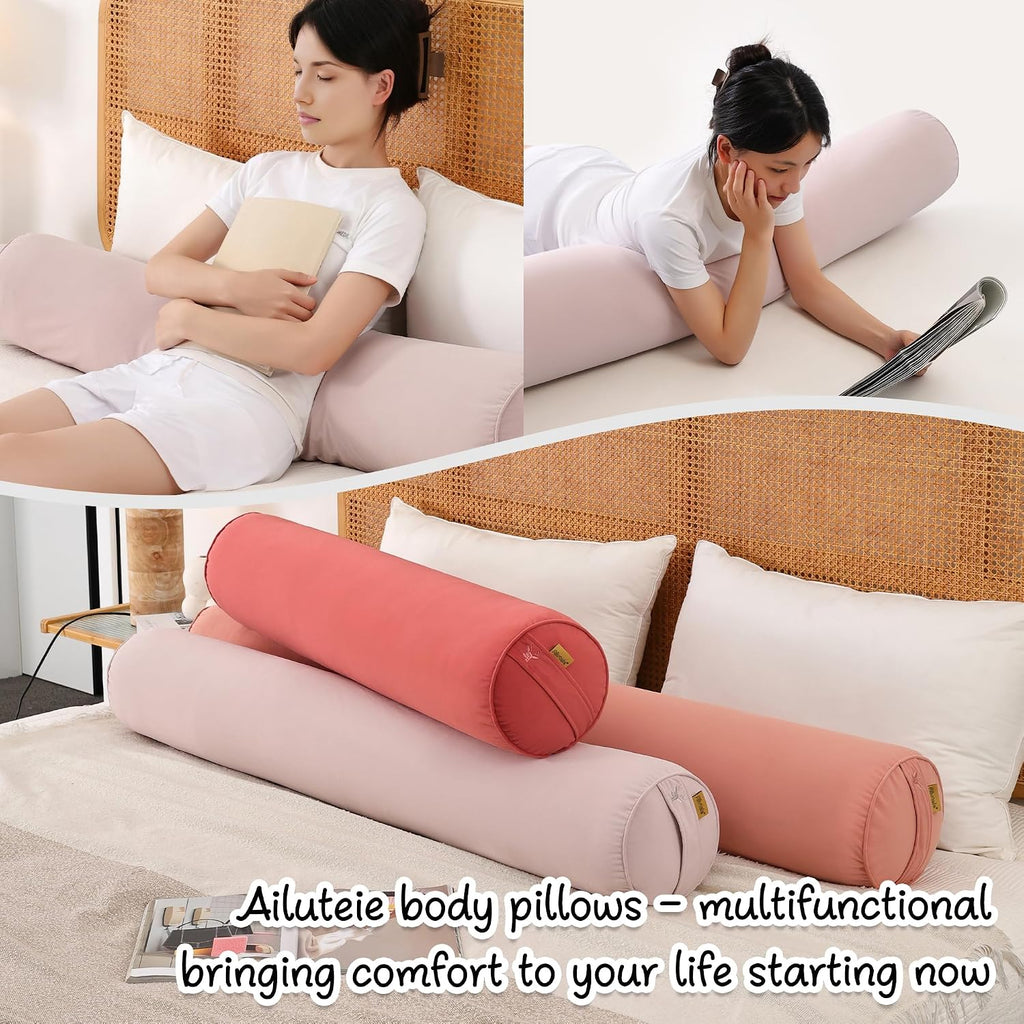 Body Pillow for Adults, Long Round Pillow, Big Cylindrical Pillow, Large Full Bolster Pillows for Side Sleepers (Purple, 59"*7.87")