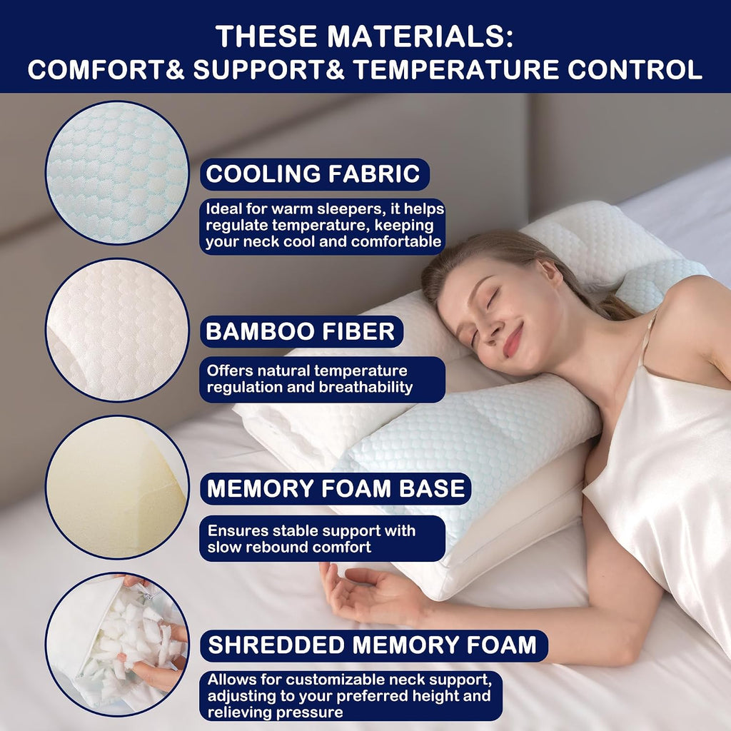 hyvecloud Memory Foam Bed Pillow, Adaptive Pillows for Neck, Medium Firm Pillow for Side, Back, and Stomach Sleepers Keep Pressure Relief to D…