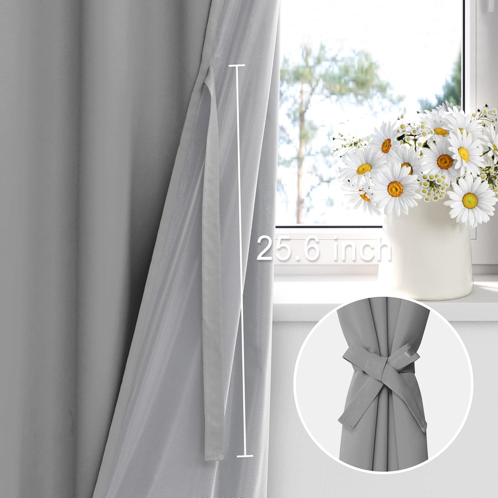 Xwzo Full Shading Blackout Curtains 84 Inches Length with Tiebacks- Heat and Light Blocking Ring Top Window Drapes with Black Liner for Bed…
