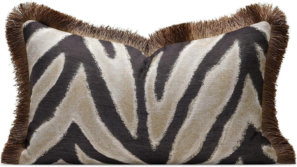 Aibuhome Luxury Zebra Lumbar Pillow Cover with Brown Tassel Trim, Zebra Pattern Jacquard Design Decorative Pillow Case for Sofa Bedroom Liv…