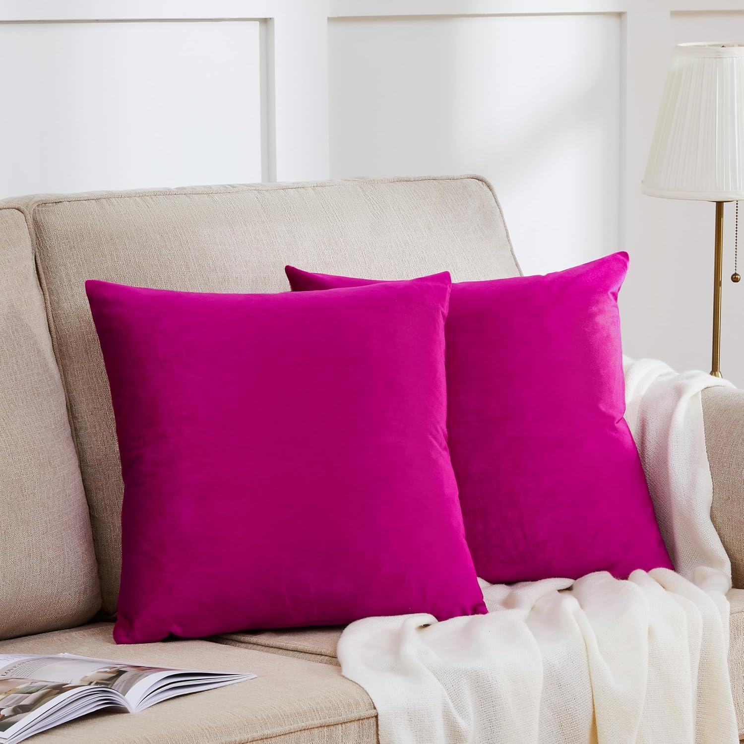 GIGIZAZAFocusingonhomedecoration GIGIZAZA Pillow Covers 20x20 Velvet Decorative Pillows Sofa Couch Throw Pillow Covers Hot Pink Pack of 2 C…