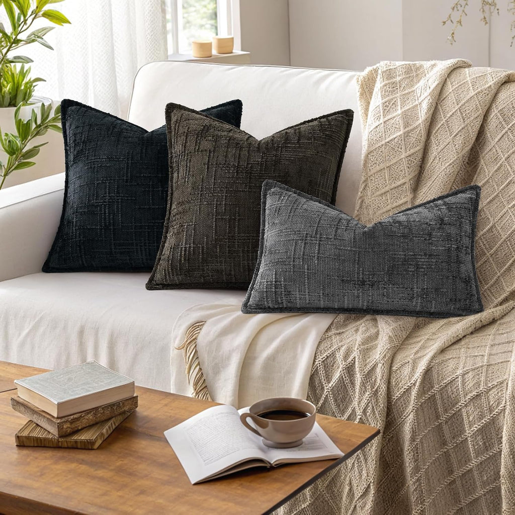 decorUhome Chenille Throw Pillow Covers 22x22 Set of 2, Soft Textured Slubby Modern Decorative Pillow Covers with Elegant Design for Couch,…
