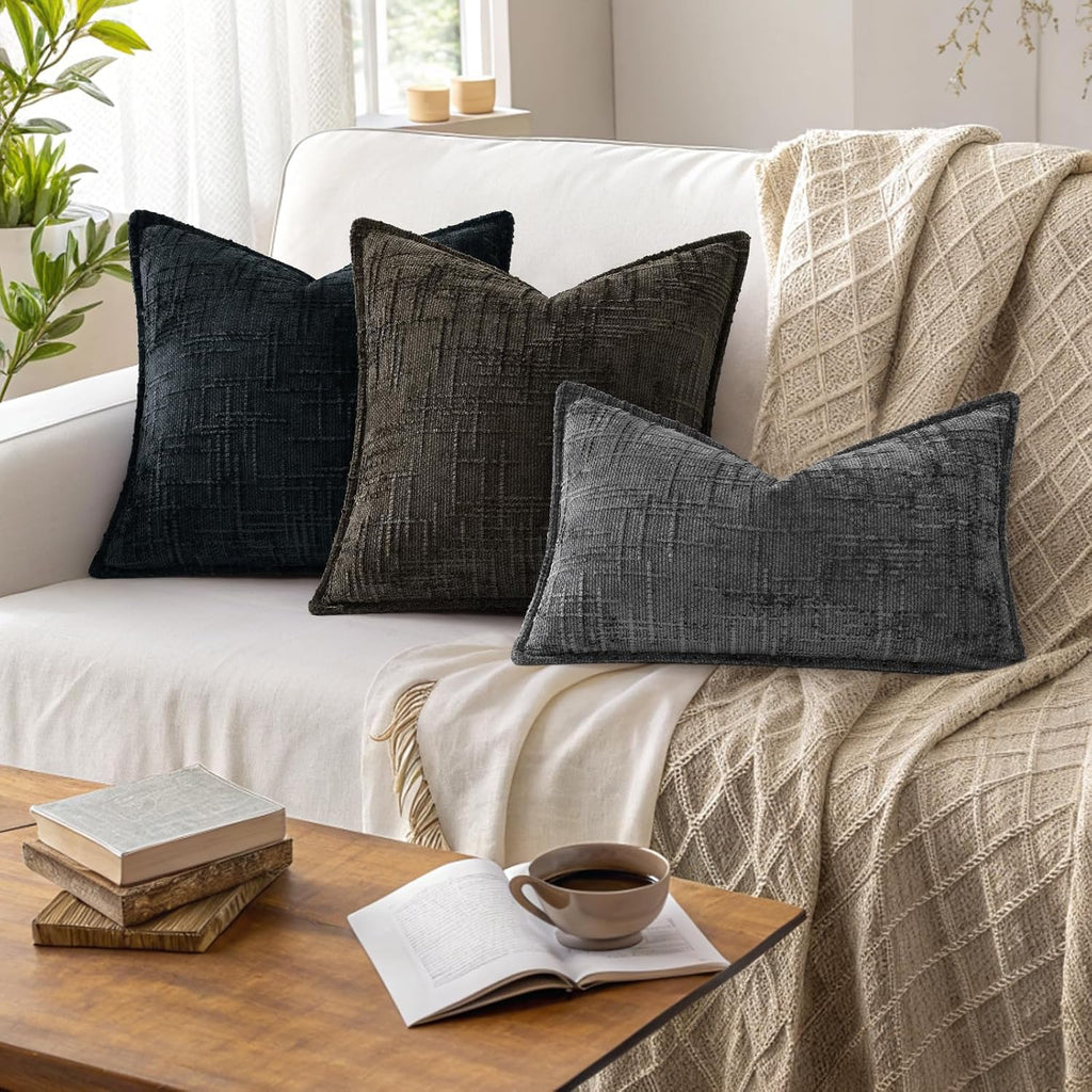 decorUhome Chenille Throw Pillow Covers 26x26 Set of 2, Soft Textured Slubby Modern Decorative Pillow Covers with Elegant Design for Couch,…