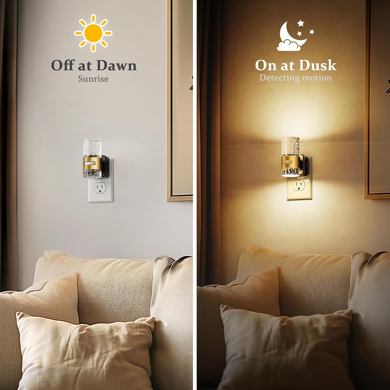 JandCase Motion Sensor Night Light, Night Lights Plug into Wall,2 Pack 3000K Soft White 0-100 LM Dimmable LED Night Light, Motion…