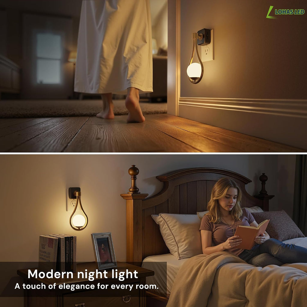 L LOHAS LED Night Lights Plug Into Wall: Dusk to Dawn Sensor, Soft White 3000K Nightlight, 0-100LM Adjustable Brightness, 330°Rotating…