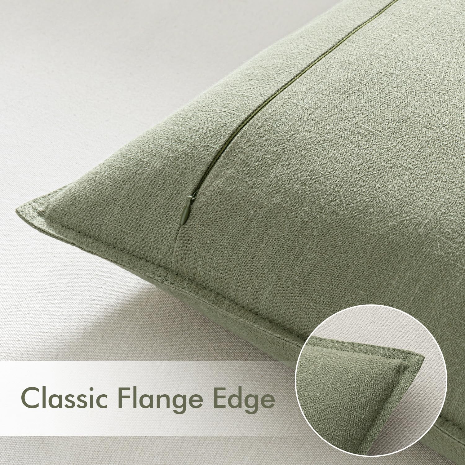 EMEMA Spring Decorative Linen Throw Pillow Covers 24x24 Inch Grass Green Boho Farmhouse Neutral Couch Throw Pillows for Bed Pack of 2…