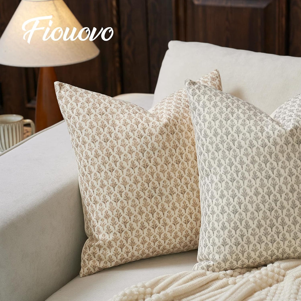 Fiouovohome FIOUOVO Floral Pillow Covers 20x20 Pillow Cover Block Print Couch Pillows for Living Room Decorative Neutral Accent Throw Pillo…