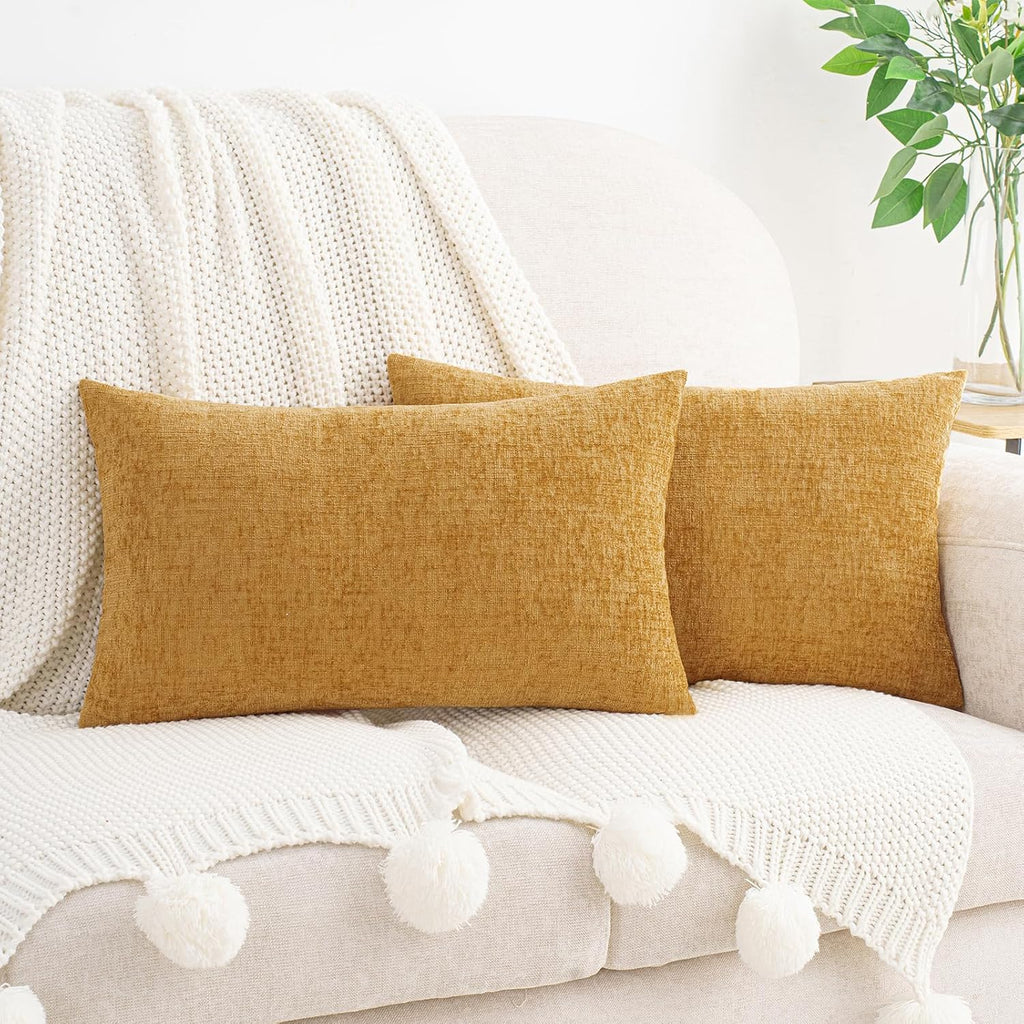 Hwy50 HWY 50 Gold Lumbar Pillow Covers 12x20 Inch Pack of 2, Soft Chenille Decorative Throw Pillow Covers Farmhouse for Couch Sofa Living R…