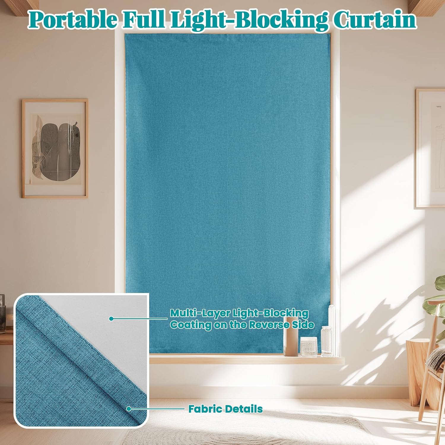 100% Blackout Curtains for Bedroom Stick On Curtains Window Shades Pull Down Blackout Window Cover No Drillng Self Adhesive Curtains No…