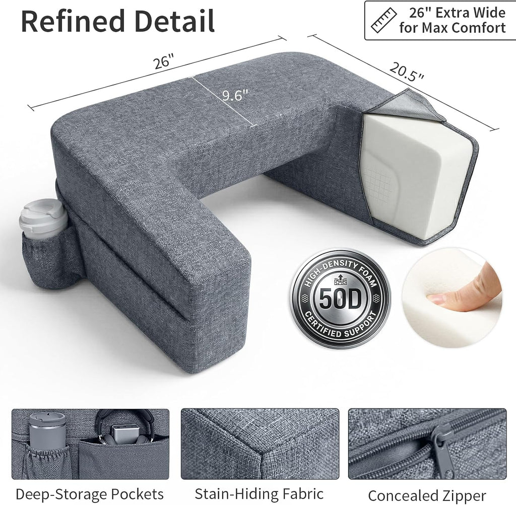 Septsun 26" Extra Wide Lap Desk Pillow - Gaming Reading Pillow & Laptop Lap Desk w/Ergonomic Arm Elbow Support for WFH, Bed, Couch, Floor…