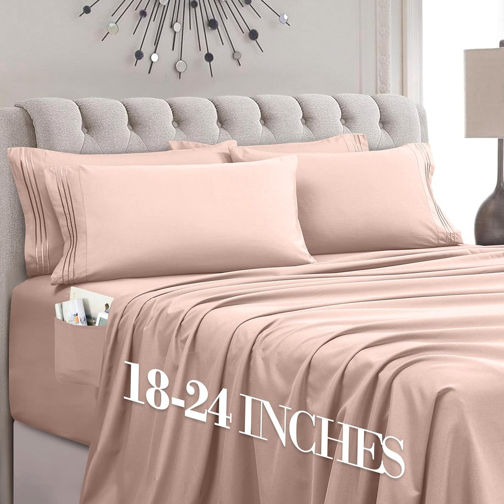 MocassiLuxuryBedding Mocassi Luxury 6-Piece Sheet Set, Ultra Soft 1800 Hotel Quality Microfiber Sheet Set, Fits Mattresses Up to 18 to 24 I…