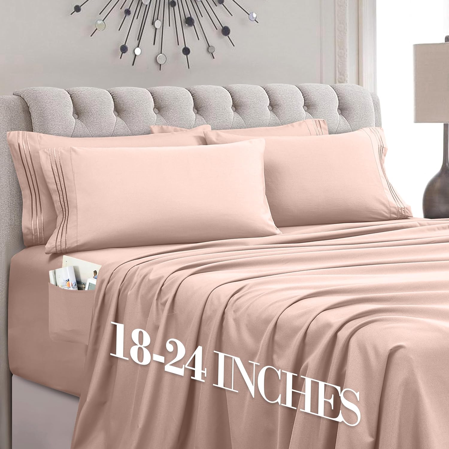 MocassiLuxuryBedding Mocassi Luxury 6-Piece Sheet Set, Ultra Soft 1800 Hotel Quality Microfiber Sheet Set, Fits Mattresses Up to 18 to 24 I…