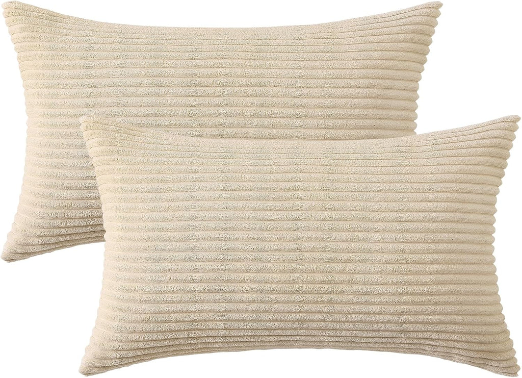 Mecatny Corduroy Summer Decorative Throw Pillow Covers 12x20 Set of 2 for Sofa Living Room, Soft Neutral Boho Couch Pillow Covers for…