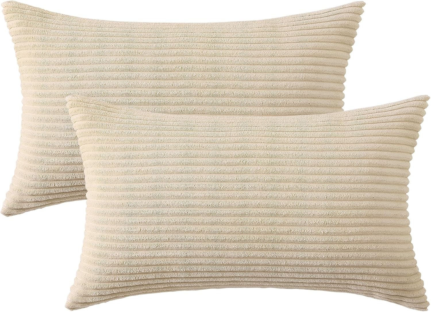 Mecatny Corduroy Summer Decorative Throw Pillow Covers 12x20 Set of 2 for Sofa Living Room, Soft Neutral Boho Couch Pillow Covers for…