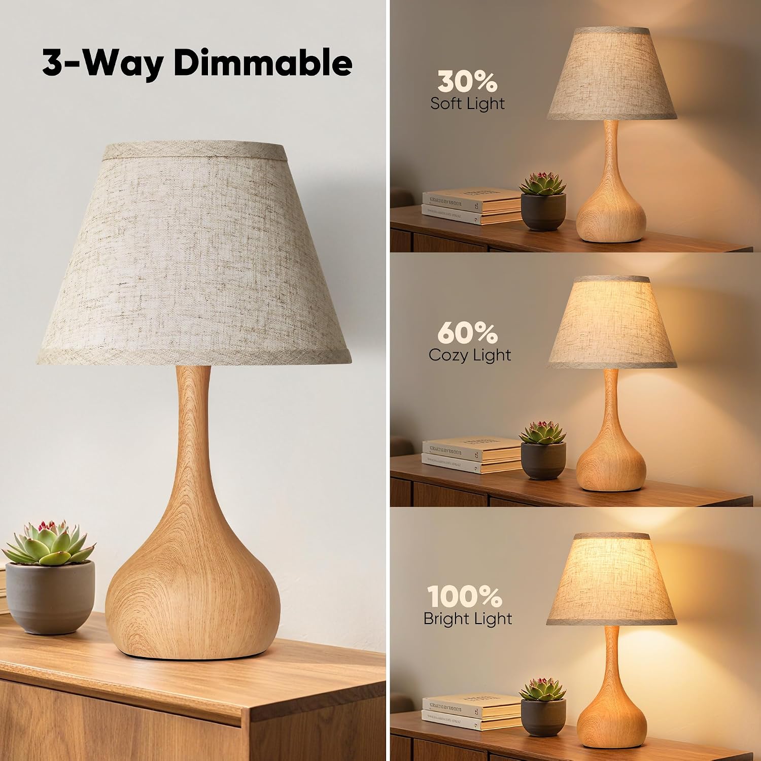 17” Touch Table Lamp for Bedroom Set of 2, 3-Way Dimmable Bedside Lamp for Nightstand, Rustic Metal Desk Lamp with Linen Shade for Living…