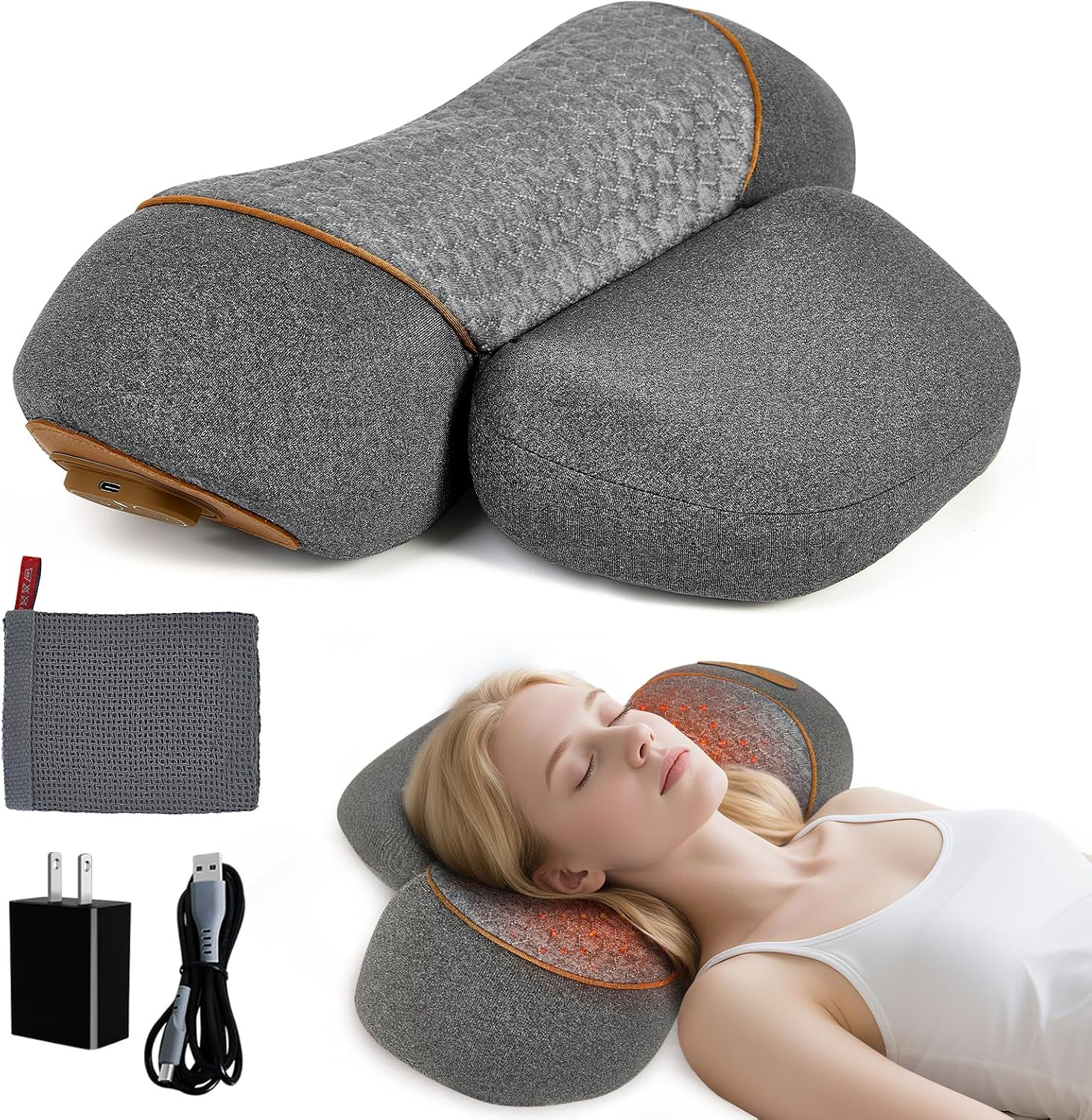 Kitcada Neck Massager Pillow - 3-in-1 Neck Pillow with Battery, Travel Neck Massager Pillow for Shoulder, Deep Tissue with Heat and Stretc…