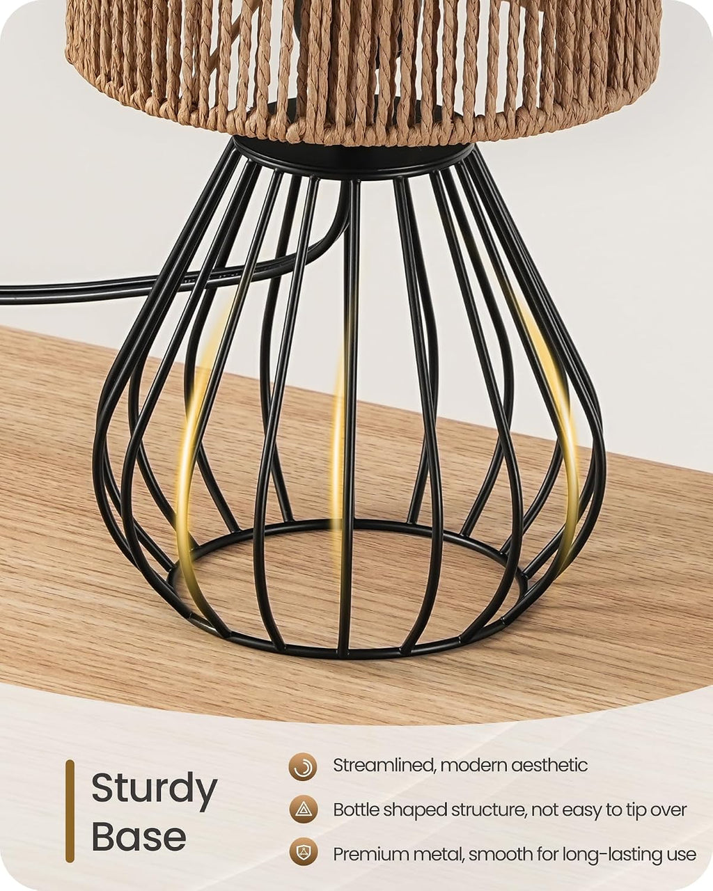 Rattan Table Lamp, Boho Table Lamp, Small Bedside Lamp, Handwoven Paper Lampshade, 2700K LED Bulb Included, Boho Desk Lamp, Modern…
