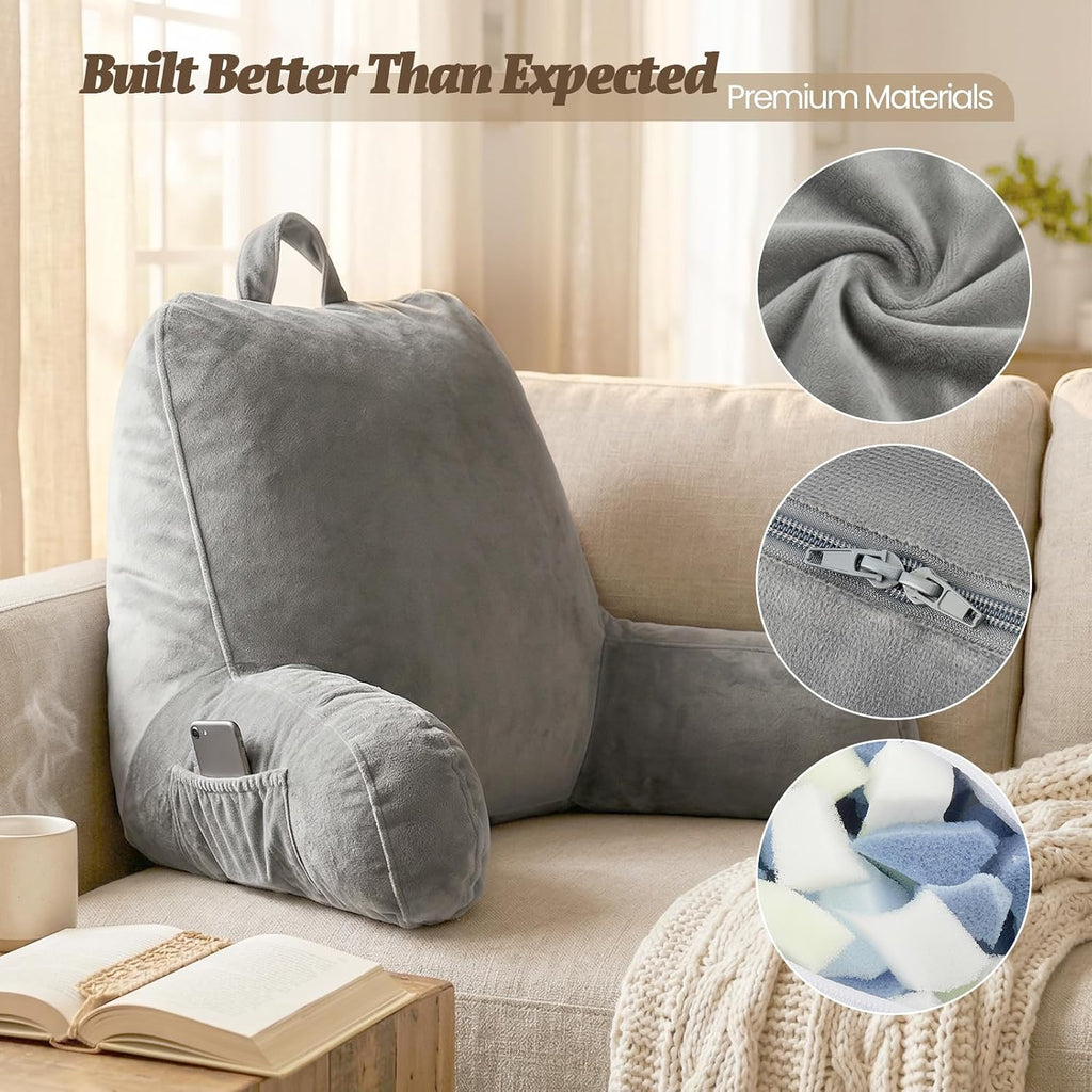 ACH Reading Pillow with Arms for Adults - Adjustable Memory Foam Bed Rest Pillow, Lumbar & Neck Back Support, Soft Velvet Cover Machine…