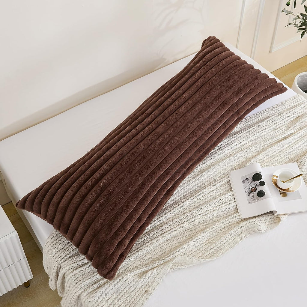 Memfydu Full Body Pillow with Fluffy Stripe Faux Fur Removable Cover, Long Bed Pillow Adult 20x54 Inches for Side Sleeper and Pregnancy, Co…