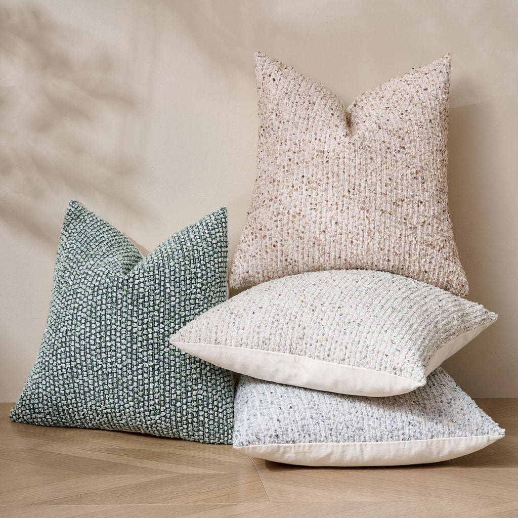 Dezene 22x22 Cream Grey Throw Pillow Cover Textured Boucle Striped Chic Morden Boho Accent Farmhouse Square Decorative Couch Pillow Cover f…