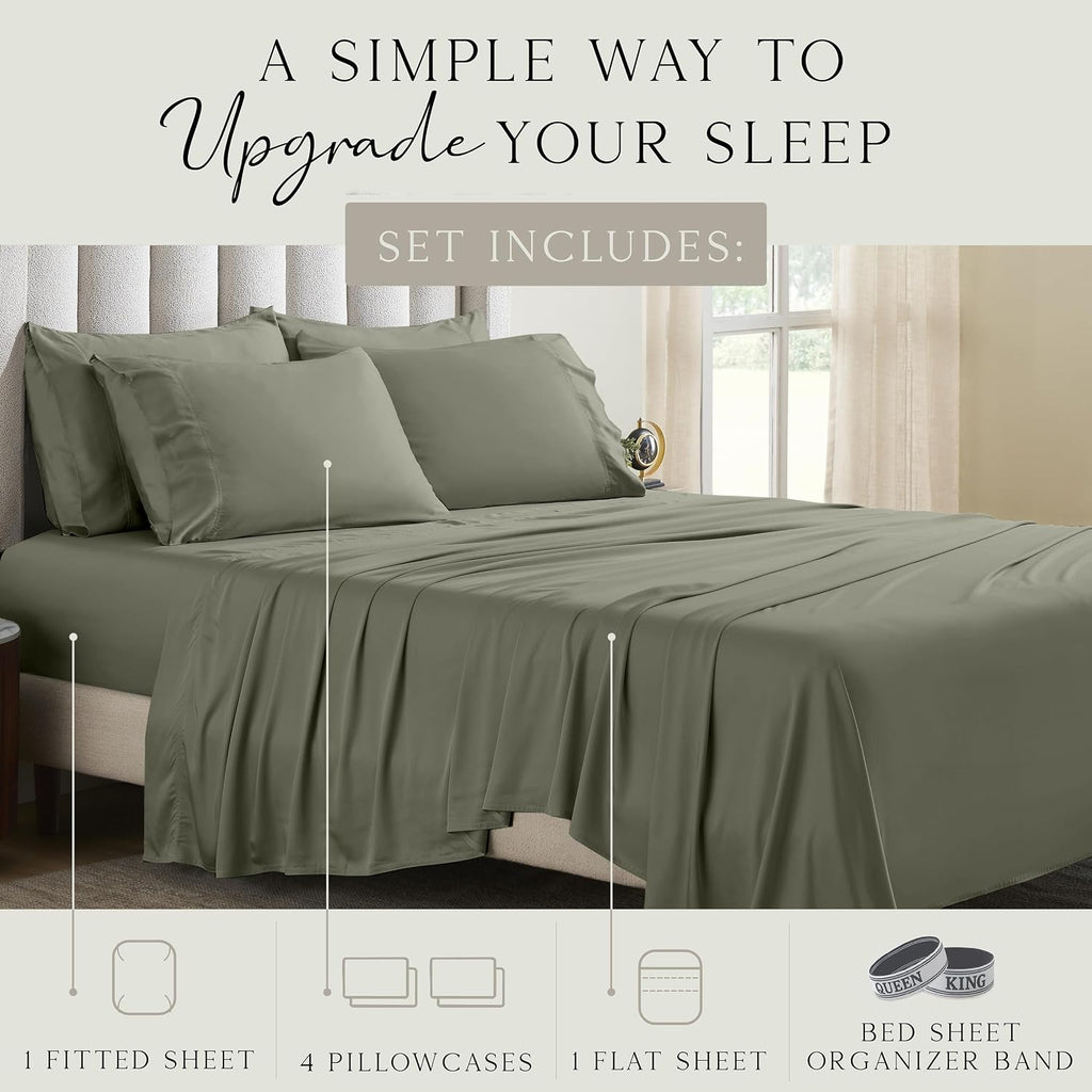 KARISSA MAE 6 Piece Pure Viscose from Bamboo Queen Size Sheet Set | 100% FSC Certified | Luxuriously Soft | Cooling | 18" Deep Pocket…