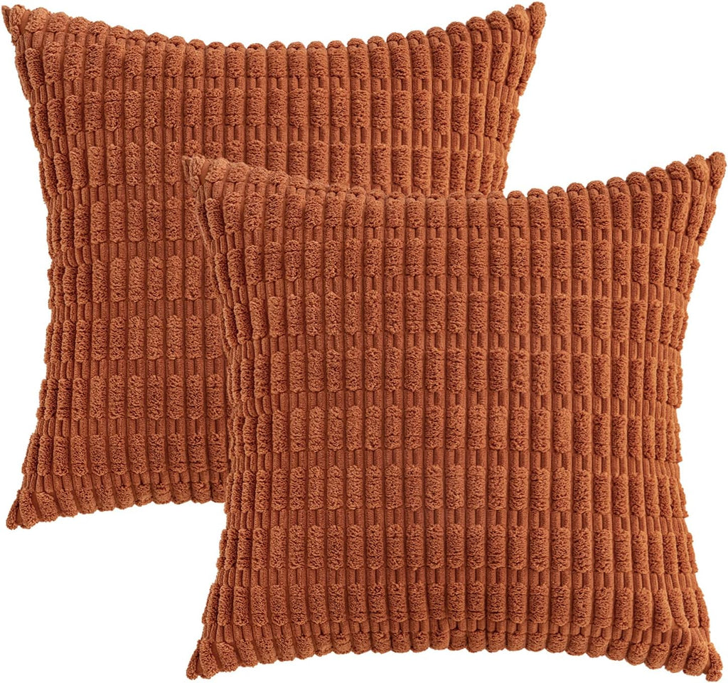 Miulee Pack of 2 Rust Corduroy Decorative Pillow Covers 20x20 Inch Soft Boho Striped Throw Pillow Covers Modern Farmhouse Home Decor for Su…