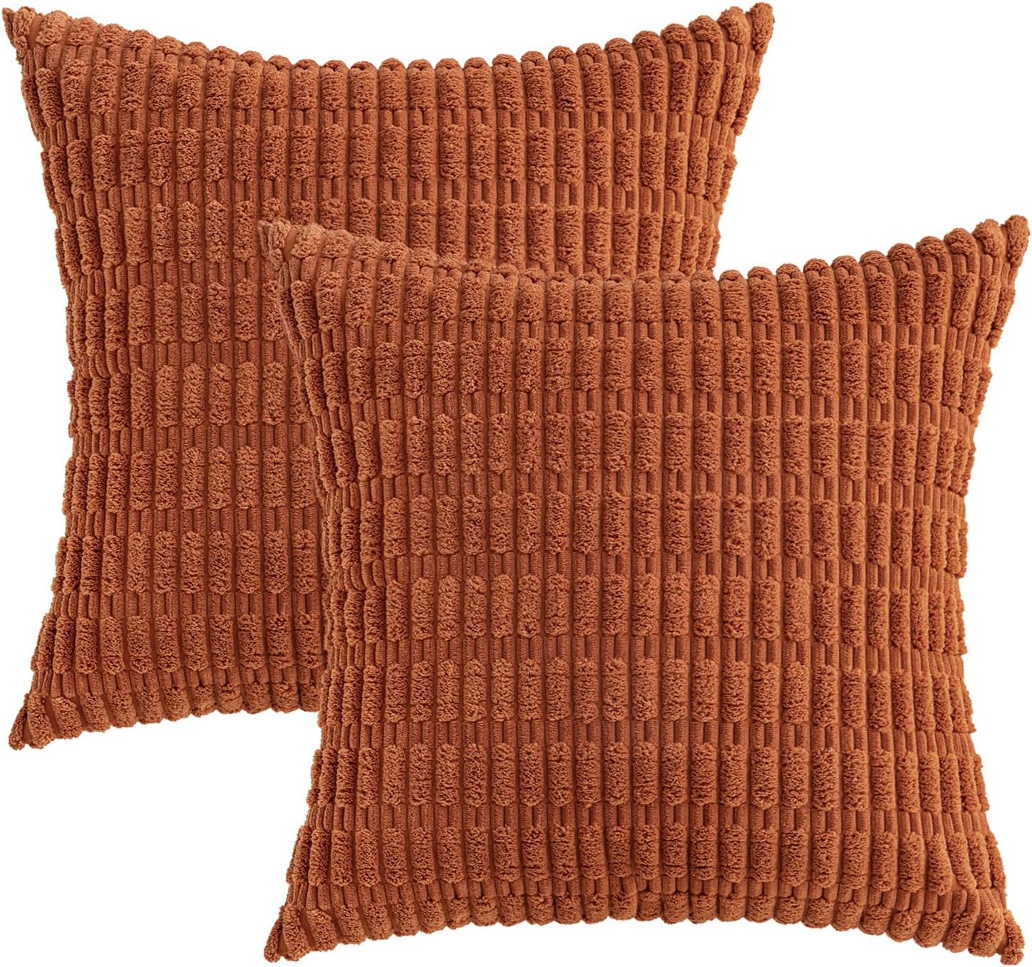 Miulee Pack of 2 Rust Corduroy Decorative Pillow Covers 20x20 Inch Soft Boho Striped Throw Pillow Covers Modern Farmhouse Home Decor for Su…