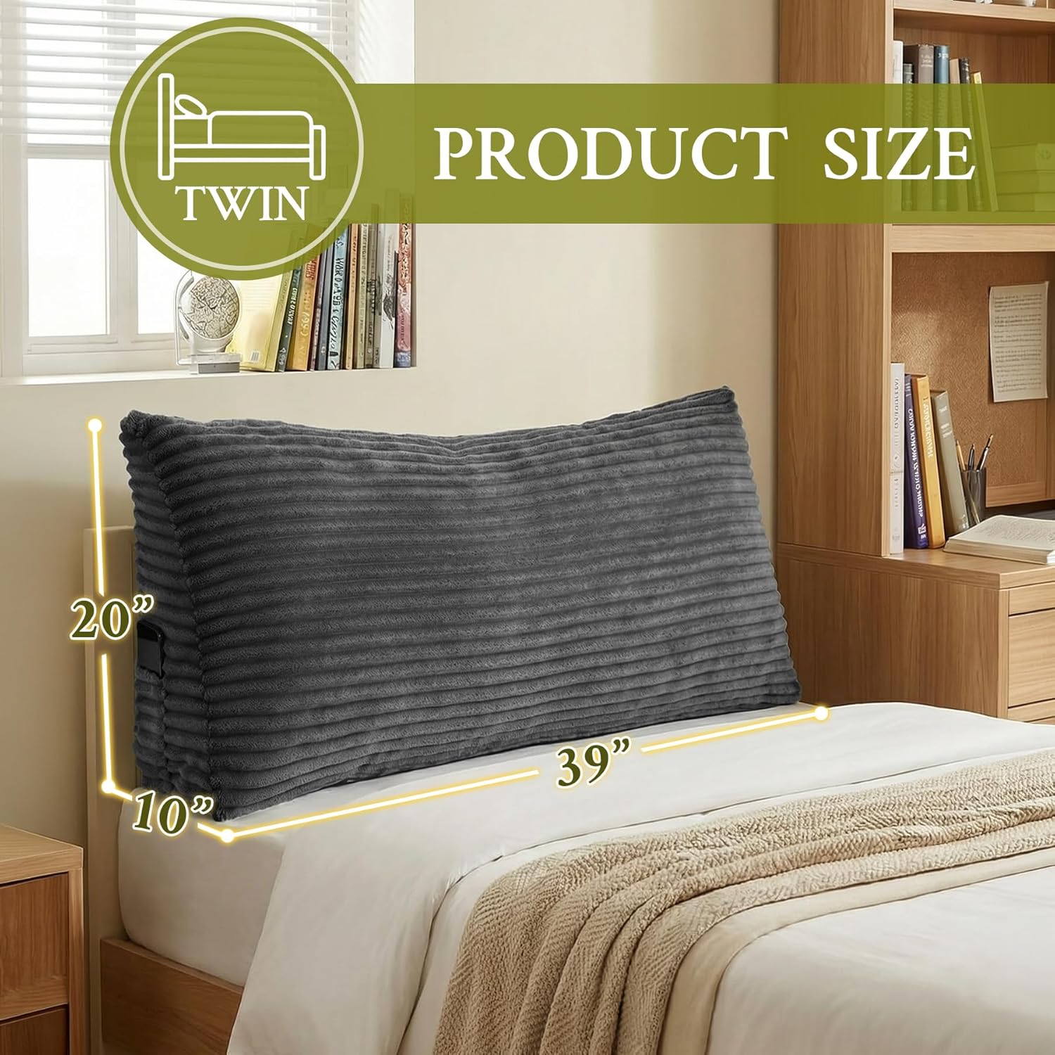 Zonamat Headboard Pillow Twin, Headboard Wedge Pillow, Back Rest Pillows for Sitting, Reading, Working, Triangle Pillow with Removable Cove…