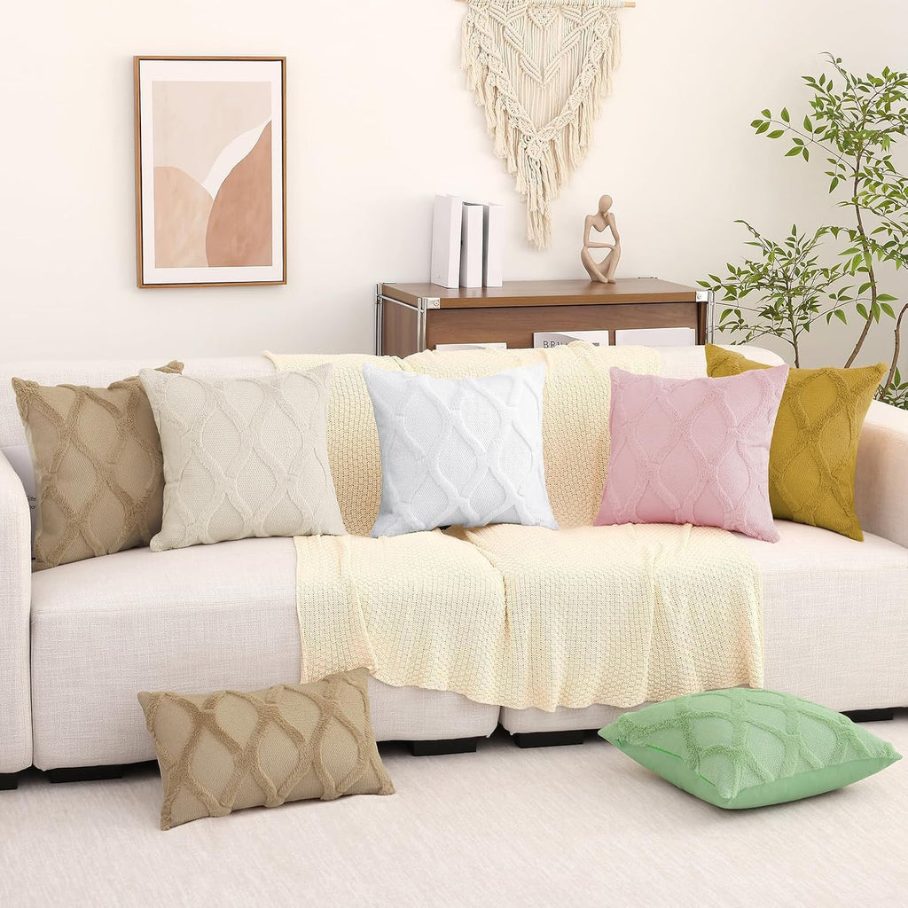 decorUhome Summer Throw Pillow Covers 18x18 Inch Set of 2, Soft Plush Faux Fur Wool Khaki Accent Couch Pillow Covers for Modern Farmhouse B…