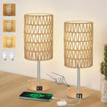 Bedside Lamps Set of 2 with Bulb, Touch Control Nightstand Lamp for Bedroom with Rattan & Linen Shade, 3 Way Dimmable Small Boho Table…
