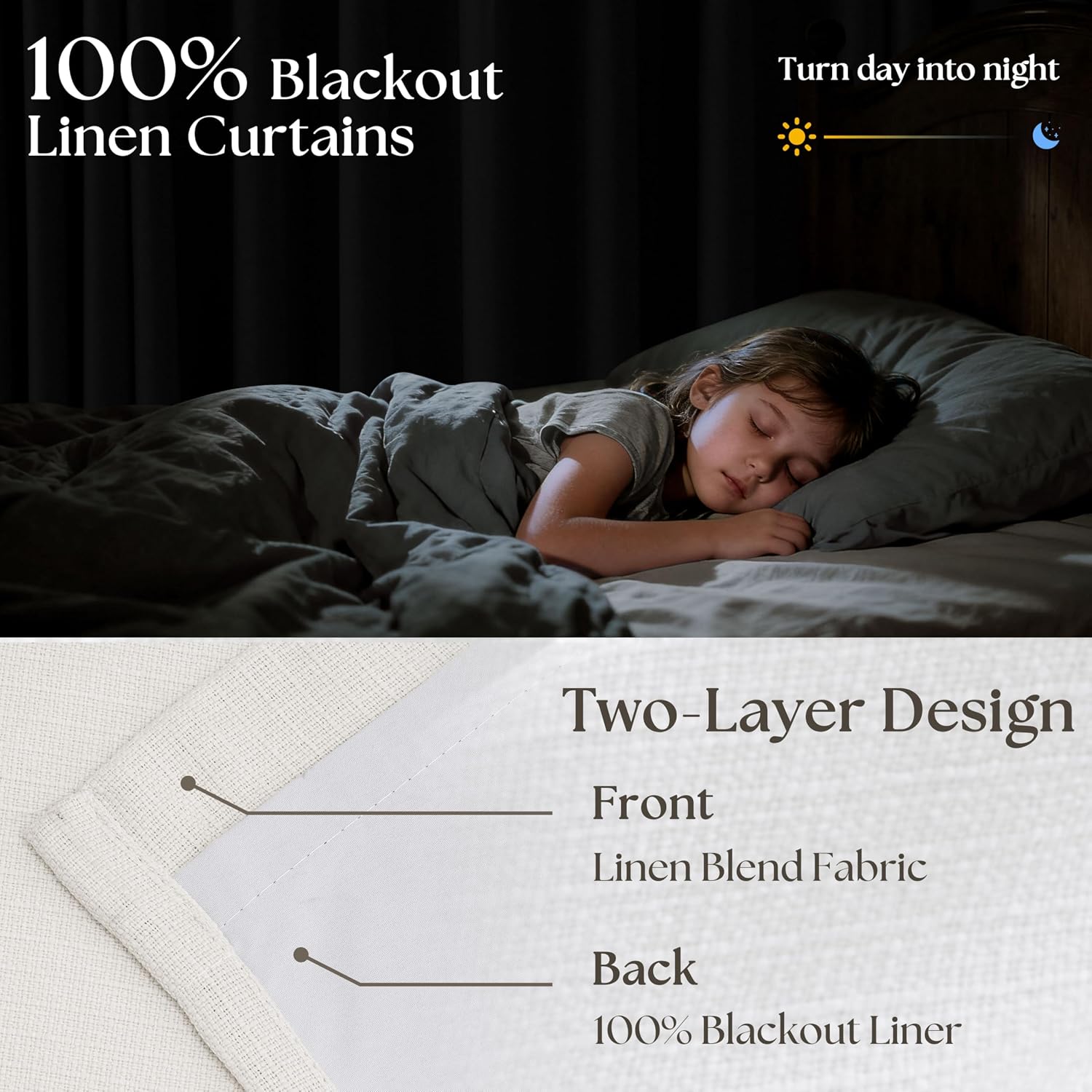 Twodrapes 112 Inch Pinch Pleated Blackout Linen Curtains for Bedroom 2 Panels Memory Trained 100% Black Out Soundproof Room Darkening Ivory…
