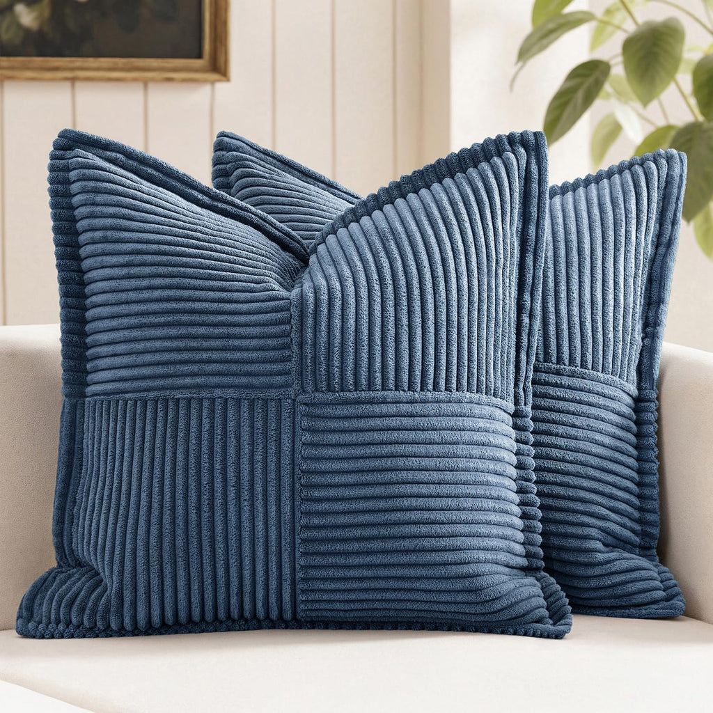MIULEE Decorative Throw Pillow Covers for Couch Bed Livingroom 18x18 Inch Set of 2 Blue Boho Accent Throw Pllows Broadside Striped…