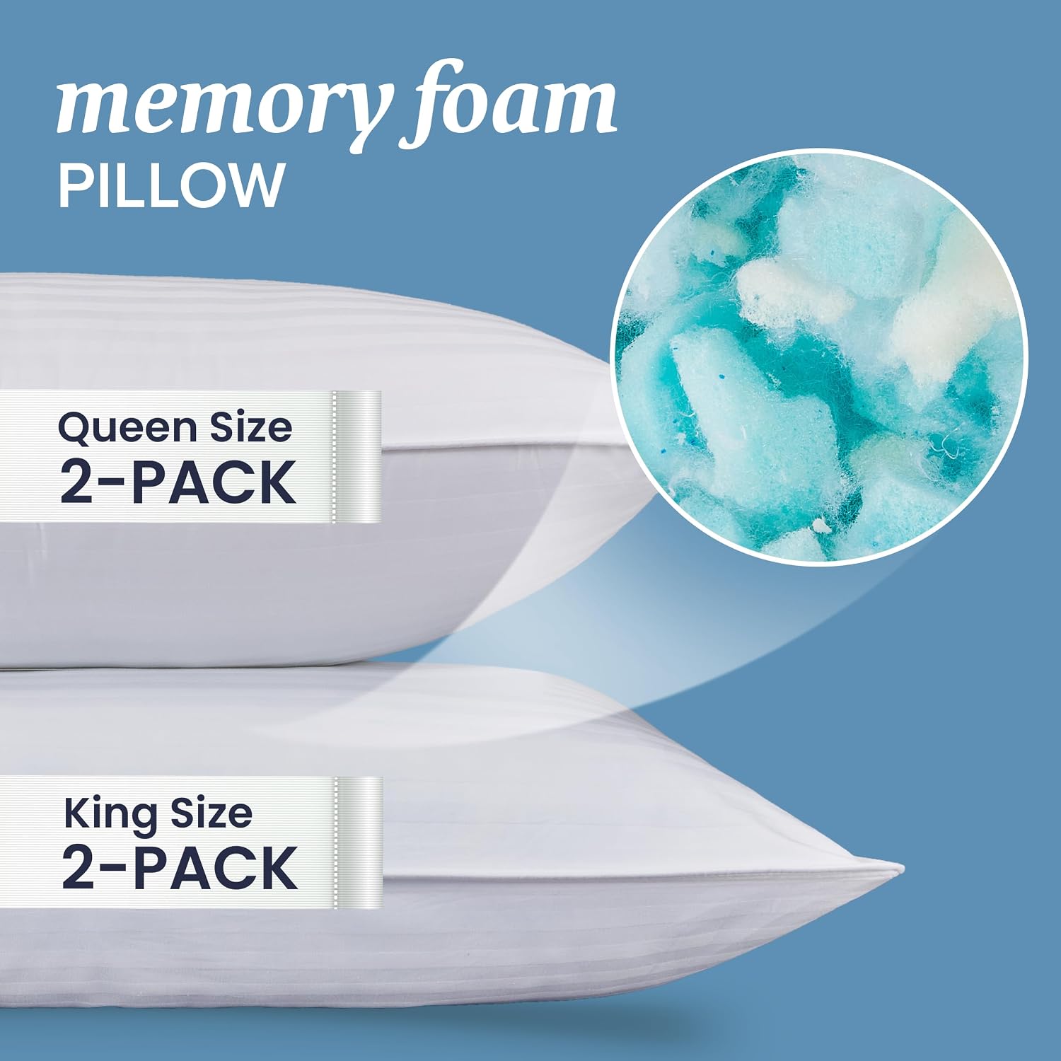 BeckhamHotelCollection Beckham Hotel Collection Shredded Memory Foam Pillow 2-Pack Queen | Adjustable Fill Cooling Bed Pillows for Side, Ba…